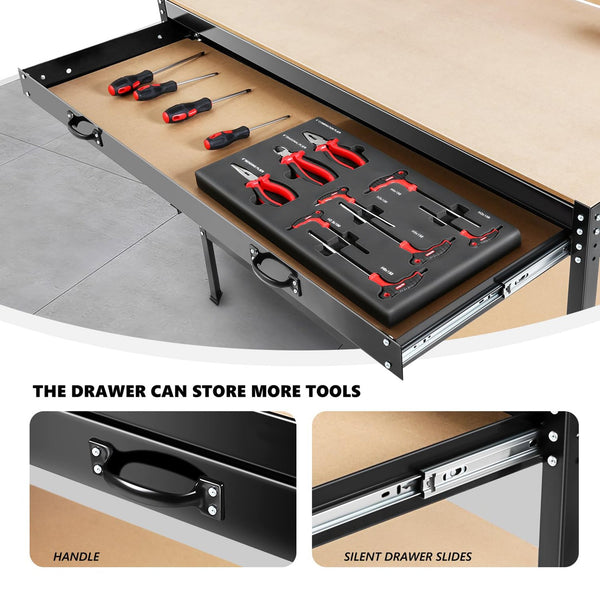 English Elm 63" Steel Workbench with Pegboard Mdf Surface Drawer for Garage Workshop Use W2079P185202