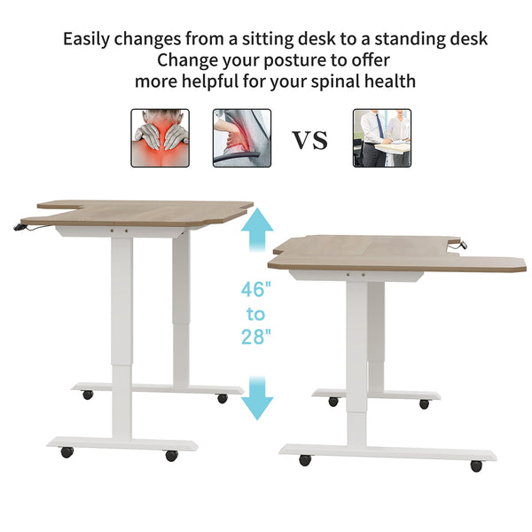 English Elm L-shaped Electric Standing Desk with Memory Presets and Cable Management for Home Office Oak,White W614P431991