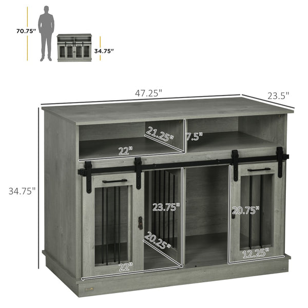 English Elm Pawhut Stylish Dog Crate Furniture & Storage Console For Large Dogs Or Two Small Pets, Gray Finish W2225P217163-GIGA