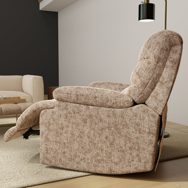 English Elm Swivel Glider Recliner Plush Upholstered Chair for Contemporary Living Rooms Beige Brown B339P422560