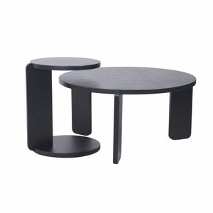English Elm 32.68 Inch Black Oak Veneer Nesting Round Coffee Table Set for Modern Living Rooms W2899P435699