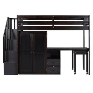 English Elm Queen Murphy Bed with Integrated Desk Cabinet Shelves Space Saving Studio Solution Espresso N708S00013P