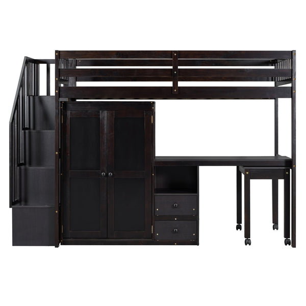English Elm Queen Murphy Bed with Integrated Desk Cabinet Shelves Space Saving Studio Solution Espresso N708S00013P
