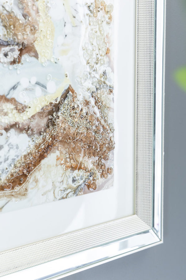 English Elm 23.6X23.6" Crystal-Accented Wall Art - Gold, Bronze & Gray Abstract Design With Mirrored Frame W2078P318310