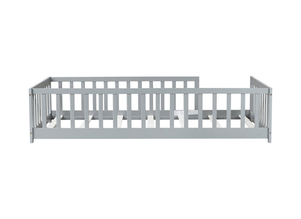 English Elm Twin Solid Rubberwood Floor Bed with Full Perimeter Safety Rails for Toddler Rooms Grey W504P296793