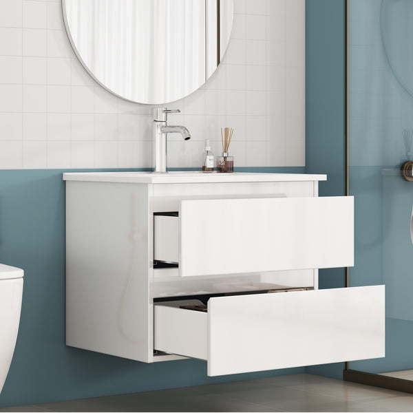 English Elm 24-Inch Bathroom Vanity With Integrated Sink, Soft-Close Drawers, Minimalist Design, Easy Assembly W3151S00063