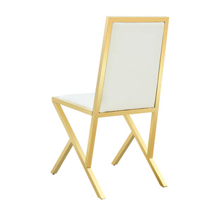 English Elm Table and 8 Chair Dining Set Tempered Glass Top with Gold Metal Framed Pu Seating Transparent,White+Gold W1151S04775