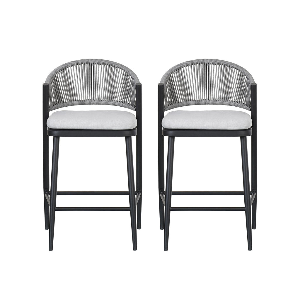 English Elm Christopher Knight Home® - Outdoor 26" High Metal Frame Counter Stools, Set Of 2 With Scallop Backrest & Cushions, Black Finish N772P245123B