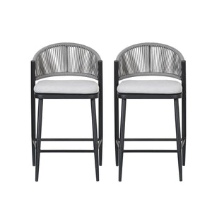 English Elm Christopher Knight Home® - Outdoor 26" High Metal Frame Counter Stools, Set Of 2 With Scallop Backrest & Cushions, Black Finish N772P245123B