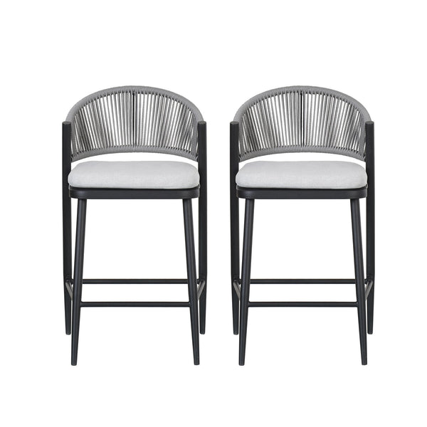 English Elm Christopher Knight Home® - Outdoor 26" High Metal Frame Counter Stools, Set Of 2 With Scallop Backrest & Cushions, Black Finish N772P245123B
