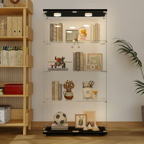 English Elm Tempered Glass Display Cabinet With Multi-Color Led Lights, Lockable Storage, & Adjustable Feet W3155S00001-GIGA