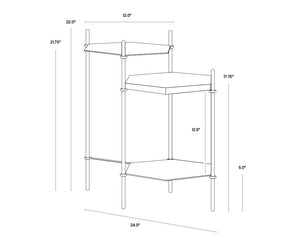 Sunpan Hexall Side Table – Industrial Chic with Hexagonal Shelves, Antique Brass & Black Marble Elegance