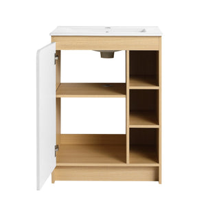 English Elm 24" Freestanding Vanity Light Oak Plywood Ceramic Sink Open Shelves Small Bath W3450P440612