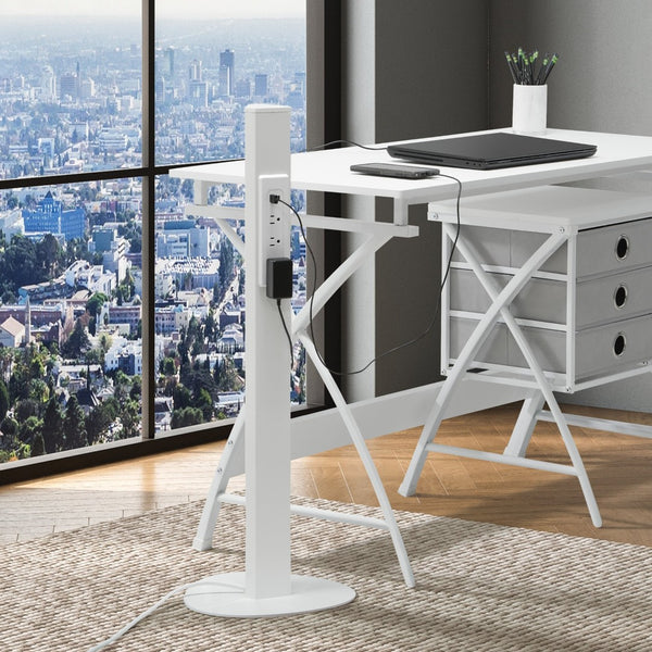 OSP Home Furnishings Power Anywhere Station Slim Metal Tower with 3 Ac Outlets and Usb Ports for Any Room White PAS311-36WH