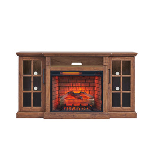 English Elm 65" Fireplace Tv Stand with Led Glass Cabinets and Electric Flame for Rooms up to 400 Sq Ft W1769S00017