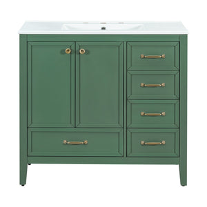 English Elm Christopher Knight Home® - 36" Vintage-inspired Bathroom Vanity with Ceramic Sink, Solid Wood Frame, Soft-Close Drawers, Spacious Storage Green N759P293646F
