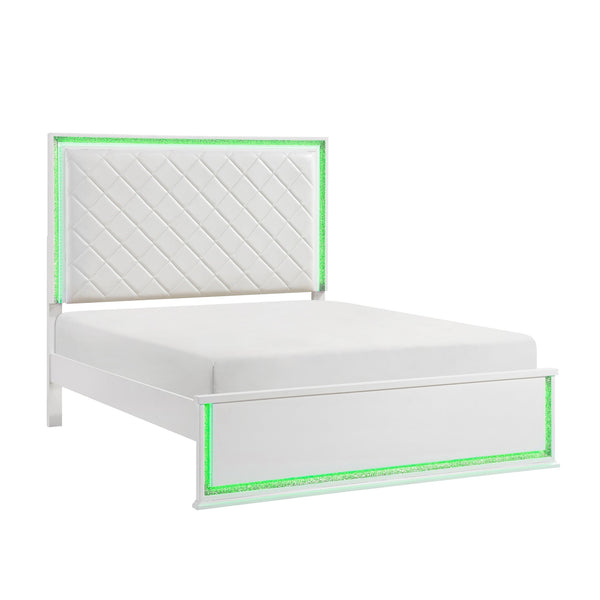 English Elm Contemporary Glam King Bed Faux Leather Tufted Headboard with 8-color Led Lighting B011S02299