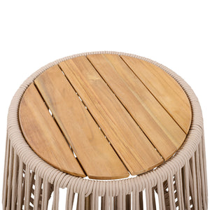 English Elm Acacia Wood Round Side Table Handwoven Rope Base Outdoor Coastal Boho Accent N770P380264B