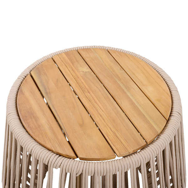 English Elm Acacia Wood Round Side Table Handwoven Rope Base Outdoor Coastal Boho Accent N770P380264B