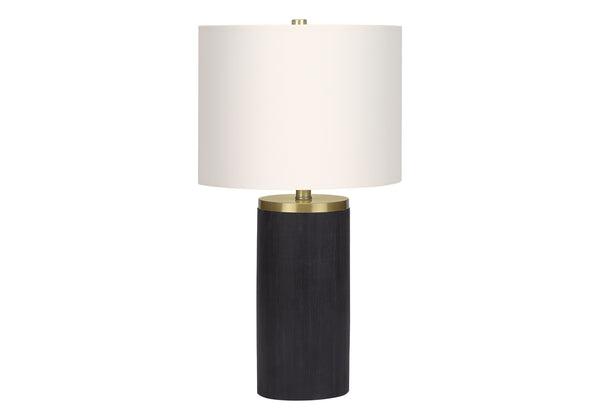English Elm Lighting, Sleek 24" Table Lamp with Ribbed Black Concrete Base, Gold Accents & Ivory Linen Drum Shade — Modern Ambiance, 3-Way B2710P220126