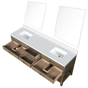 English Elm Grey Oak Double Bath Vanity Set With White Quartz Top & Matching 36" Mirrors For Stylish Storage B2731S01656