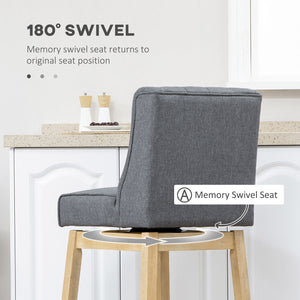 English Elm Homcom Vintage-Style Bar Stools Set Of 2, 30" Swivel Seating With Button Tufting & Rubberwood Base W2225P217138