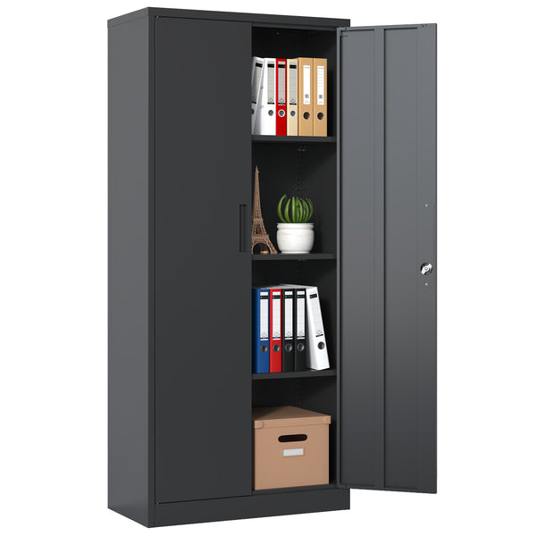 English Elm 71"H Heavy Metal Garage Storage Cabinet with 3 Adjustable Shelves, Locking 3-Point System & Anti-Tip Design Black T2398P152545