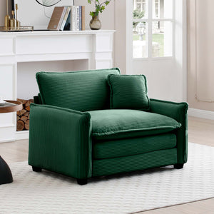 English Elm Comfortable Single Deep Seat Sofa In Green Corduroy - Modern Retro Style For Living Rooms & More! W714S00723