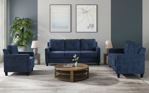 English Elm Horatio Navy Chenille 3PCS Living Room Set — Elegant Pocket Coil Sofa, Loveseat & Chair Comfortably Crafted B2726S00186