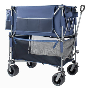 English Elm 55" Double Decker Collapsible Wagon 560lb Capacity Alloy Steel Frame All-terrain Wheels Dark Blue W2932P405186