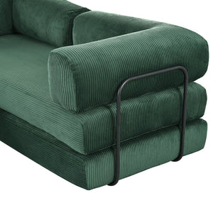 English Elm U_style Modular Corduroy Sectional Sofa Converts to Guest Bed for Apartment Living Green WY000463AAC