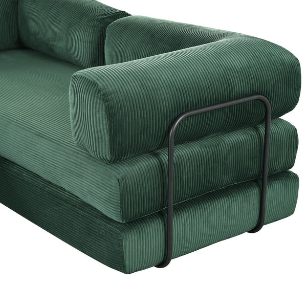 English Elm U_style Modular Corduroy Sectional Sofa Converts to Guest Bed for Apartment Living Green WY000463AAC