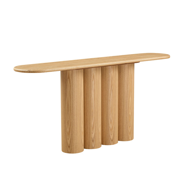English Elm 66.93'' Slim Matte Console Table with Sculptural Cylinder Legs for Entryway or Foyer Natural W876S00338