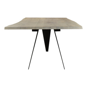 English Elm Bird Live Edge Oak Slab Dining Table with Sculptural Iron Base Seats Six B2769S00009