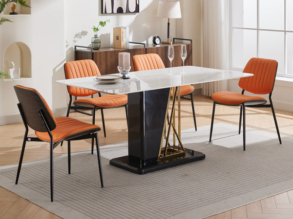 English Elm A&A Mid Century Modern Dining Chairs Set Of 2, Ergonomic Orange Pu Upholstered With Walnut Accents W1143P191788