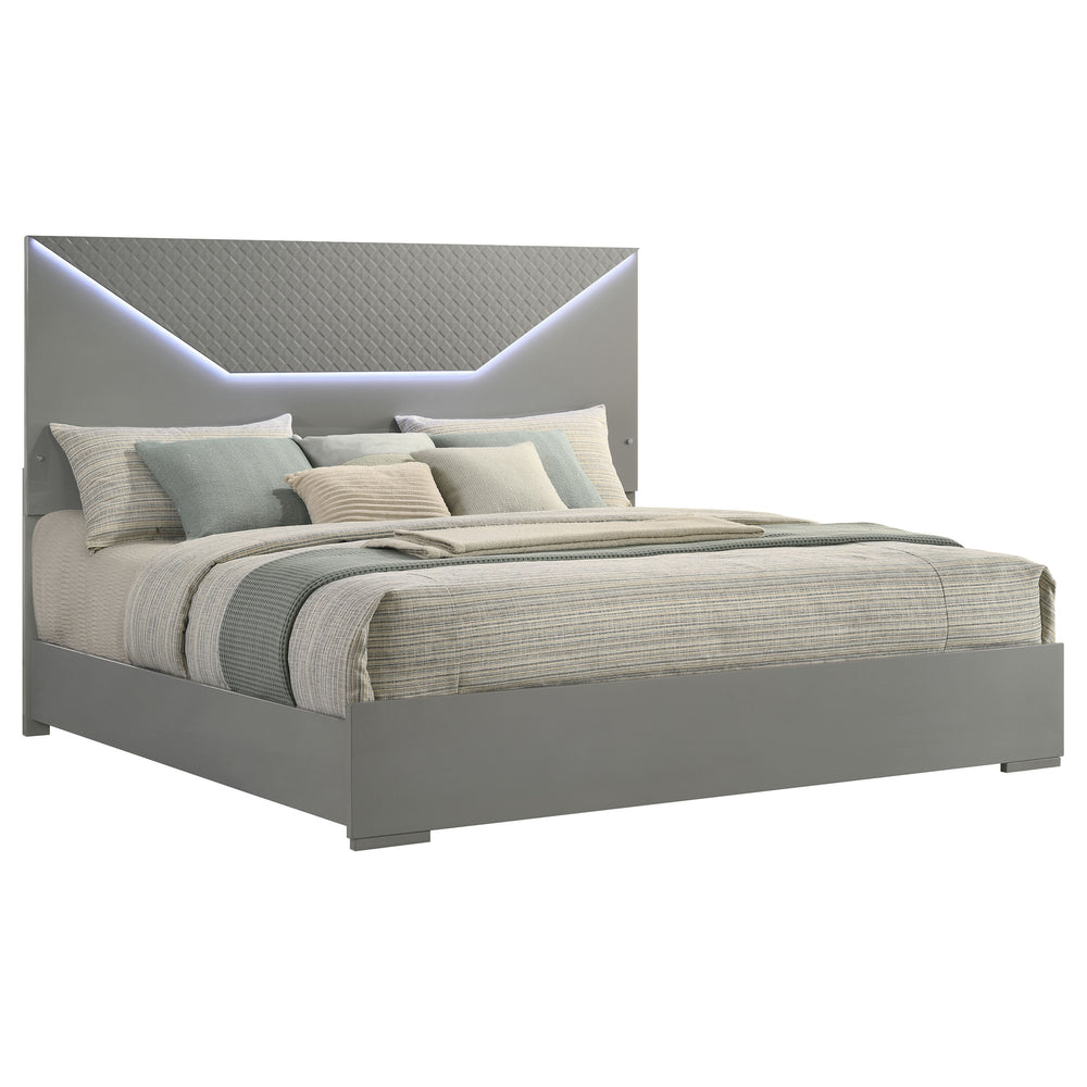 English Elm Pierce Eastern King Platform Bed with Led Headboard and Italian Gloss Finish B062S01804
