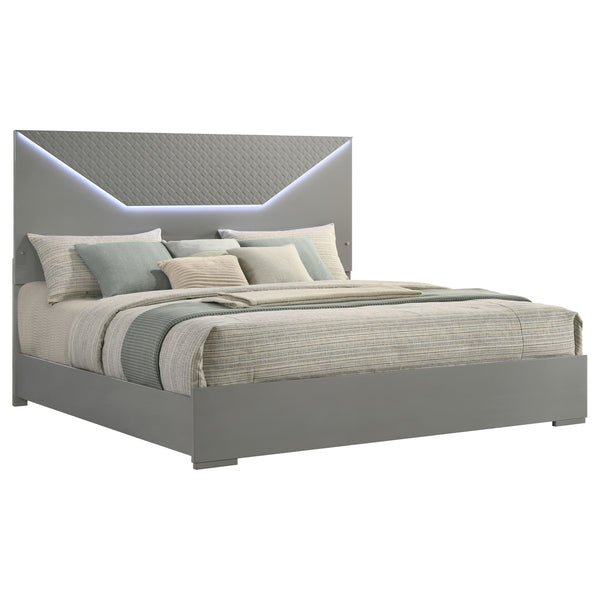 English Elm Pierce Eastern King Platform Bed with Led Headboard and Italian Gloss Finish B062S01804