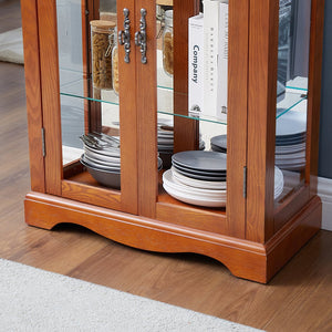 English Elm Lighted Glass Curio Cabinet With Adjustable Shelves, Elegant Oak Frame & Integrated Lighting For Showcasing Collectibles W2275P178797