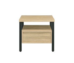 English Elm Yawan Oak Accent Table with Black Metal Legs, 1 Drawer & Shelf, Compact Storage Nightstand, 40lb Top B2726P287569