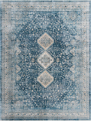 Unique Loom Newport Rosecliff Machine Made Border Rug Navy Blue, Ivory/Light Blue 9' 0" x 12' 2"