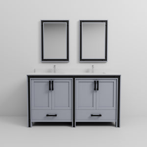 English Elm Dark Grey Double Bath Vanity 60 in W x 22 in D with White Quartz Top, Chrome Faucet, 22x32 Mirrors and Scratch-Resistant Countertop Protection B2731S01127