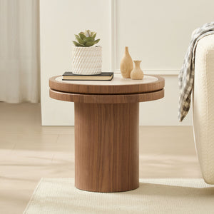 English Elm 19.49 Inch Round Sintered Stone Top Mdf Pedestal Side Table for Modern Living Spaces W876P460750