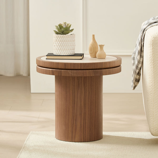 English Elm 19.49 Inch Round Sintered Stone Top Mdf Pedestal Side Table for Modern Living Spaces W876P460750