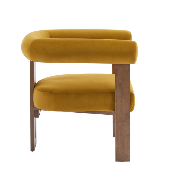 English Elm Christopher Knight Home® - Modern Upholstered Round Arm Accent Chair with Velvet Finish, Elegant Curved Back and Three Legs Design Mustard yellow 30.5 L x 29 W x 14.5 H N776P216194T