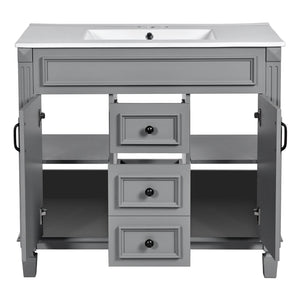 English Elm 36'' Modern Bathroom Vanity With Black Ceramic Top, Soft-Close Doors & Drawers For Stylish Storage N710P230231E