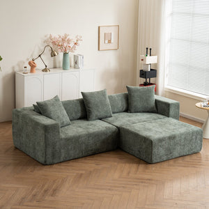 English Elm Modular L-Shaped Lounge Chair & Cloud Sofa In Green Chenille - Soft, Deep Seating, No Assembly Needed W2012S00011