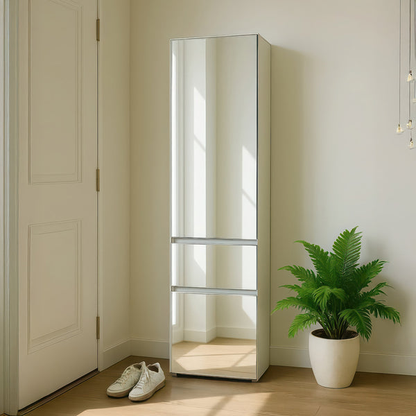 English Elm Elise Slim Modular Wood Closet Cabinet with Mirror — Tall White Melamine Organizer, Durable, Easy Assembly, Ample Storage B040P311967
