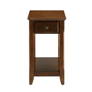 English Elm Wooden Transitional Rectangular Side Table with Slim Footprint, Open Shelf and Single Smooth Drawer Walnut B016P310267
