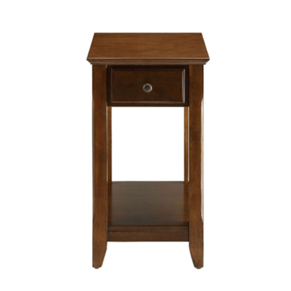 English Elm Wooden Transitional Rectangular Side Table with Slim Footprint, Open Shelf and Single Smooth Drawer Walnut B016P310267