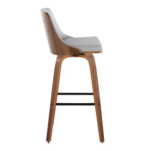 English Elm Fixed-height Swivel Barstools Velvet Seat Bentwood Legs Chrome Footrest Set of 2 B202S02186